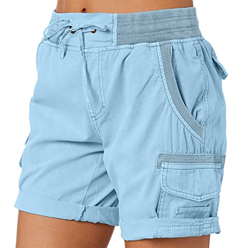 Cargo Shorts Damen Sommer - Bermuda Shorts Damen mit Gummizug- Kurze Hose Damen High Waist mit Taschen Cargoshorts Locker Wandershorts Chino Sportshorts Damenshorts für Frauen Teenager Mädchen von Generic