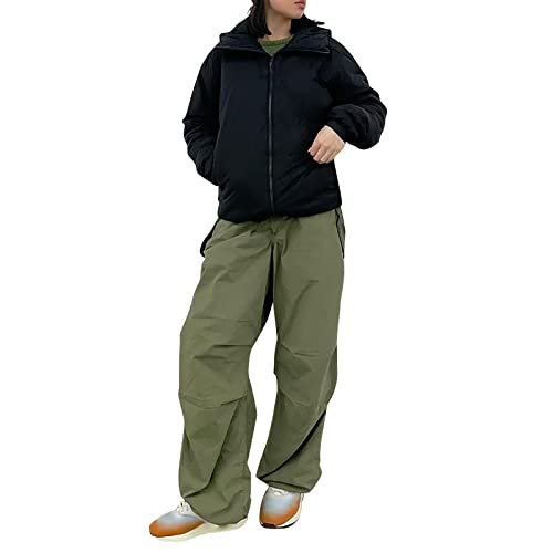 Cargohose Damen Baggy High Waist Weites Bein Hose Y2K Parachute Cargo Pants Oversized Vintage 90er Baggy Cargo Hose (Grün, L) von Generic