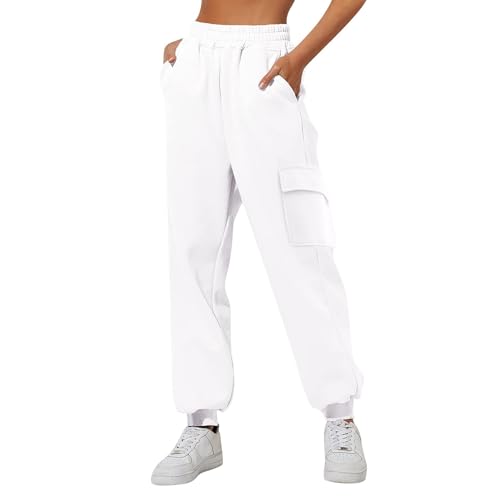 Cargohose Damen Hohe Taille, Jogginghose Damen Baggy, Sporthose Lang Sweatpants mit Gummizug Taschen Stretch Hose Einfarbig Wanderhose Sport Freizeithose Schlupfhose für Frauen Teenager Mädchen von Generic