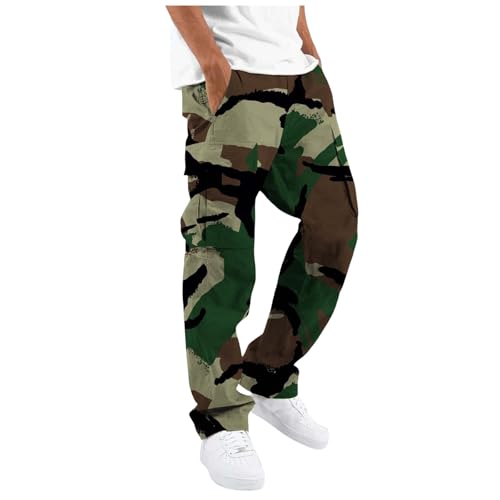 Cargohose Herren Baggy Camouflage Druck - Arbeitshosen Männer Stretch Sommer Cargo Hose Stoffhose Kordelzug Taille Lang Sommerhose Freizeithose Leichte Fitness Jogginghose Wanderhose mit Taschen von Generic