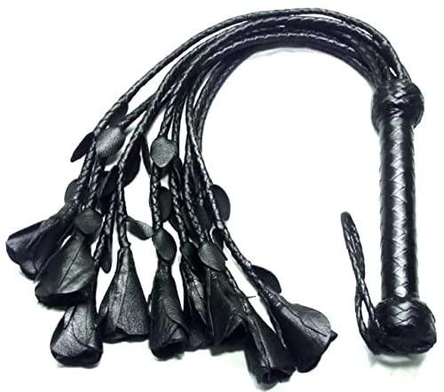 Cat-O-Nine Tails Flogger Rosen und Blütenblätter, handgefertigt, echtes Leder, Schwarz von Generic