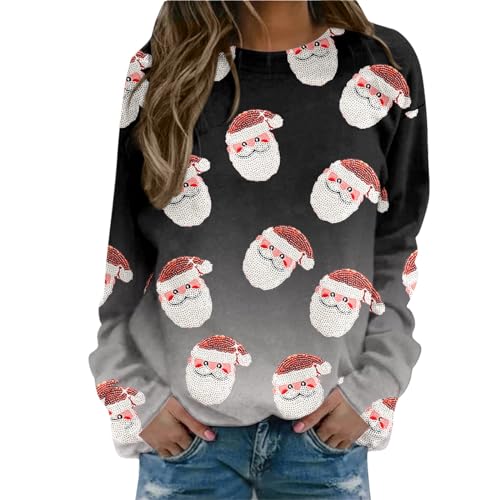 Christmas Sweater Women,Weihnachtspullover Damen Hässlich Rundhals Langarm Weihnachts Sweatshirt Damen Damen Christmas Pulli Sweater Lange Ärmel Pullover Large Sizes Christmas Jumper von Generic