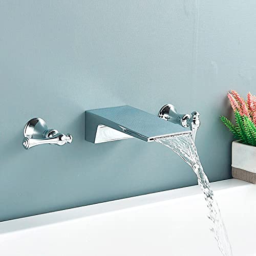 Chrom/Schwarzer Wasserfall-Waschtischarmatur zur Wandmontage, kompatibel mit Badezimmerarmaturen, Badewanne, Waschbecken, Wasserhahn, Badewanne, Warm- und Kaltwassermischer (Farbe: Chrom J), von Generic