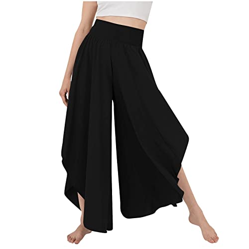 Culottes Hosen Damen Sommer- Palazzo Hose Damen High Waist, Yogahose Damen mit Schlitz Culotte Haremshose Hippie Pilate Yoga Weites Bein Baggy Große Größen Schlaghose Sommerhose von Generic