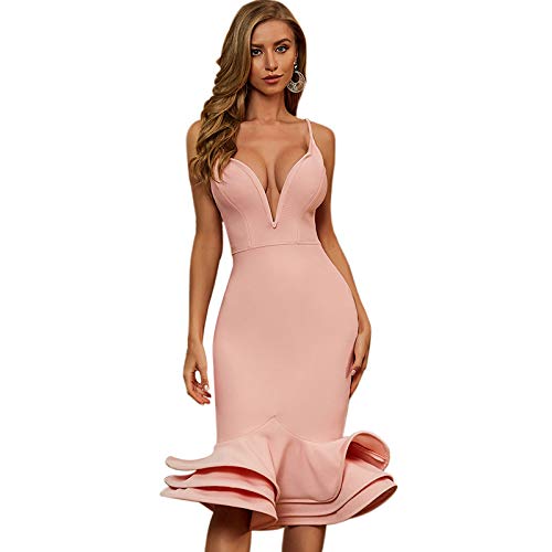 Damen-Abendkleid, tiefes V-Ausschnitt, ärmelloses Abendkleid, schmal geschnittenes Kleid, Fischschwanzkleid, Schulterfreies Brautjungfernkleid für Club-Party von Generic