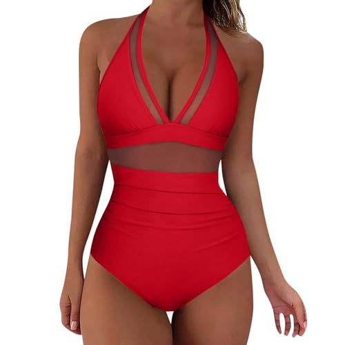 Damen Badeanzug, Einteiliger Bikini Bauchweg, Sexy Schwimmanzug Einteiler Swimming Suits Women V-Ausschnitt Bademode, Shape Sportlich Monokini Basic Triangel Onesie Push Up Strandbikini Badeanzüge von Generic