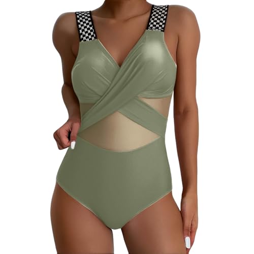 Damen Badeanzug Bikini Bauchweg, Swimming Suits Women Einteiler Schwimmanzug V-Ausschnitt Bademode Damen, Sexy Curvy Shape Wettkampf-Badeanzüge Für Damen Bikini Monokini Sport Badeanzug Für Damen von Generic