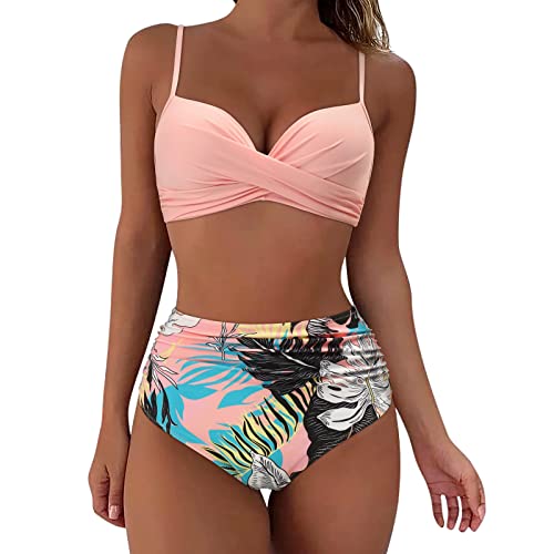 Damen Bikini Set, Damen Push Up Zweiteiliger Badeanzug Bikinis Frauen Mädchen Bikini Damen Bauchweg Push Up Figurformend Bauchweg Raffung Crossback Badebekleidung Für Frauen Bademode Swimsuit von Generic