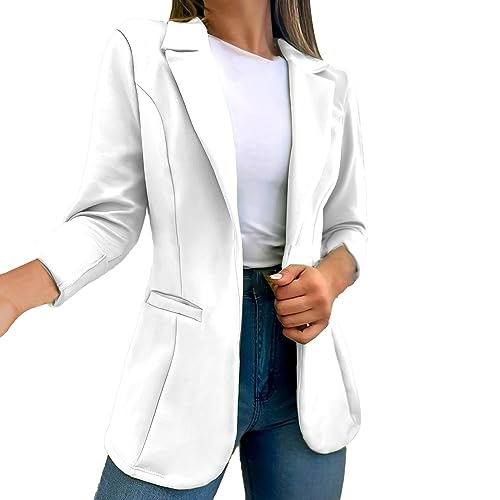 Damen Blazer Sportlich Elegant, Jackett Casual Sweatblazer Frühling, Einfarbig Tailliert Open Front Blaser Jacke Kurzblazer Damen Festlich Bequem Ausgefallene Blazer Leichte Sommerjacke Damen von Generic