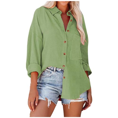 Damen Bluse Langarm, Oversized Hemd V-Ausschnitt | Langarmshirt Elegant Fledermaus Shirt T Shirt Langarm Tank Top 3/4 Arm Button-Down Sweatshirt Pulli Shirt Dreiviertelarm Longsleeve von Generic