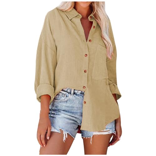 Damen Bluse Langarm| Oversized Hemd V Ausschnitt Langarmshirt Elegant Fledermaus Shirt T Shirt Langarm Tank Top 3/4 Arm Button-Down Sweatshirt Pulli Shirt Dreiviertelarm Frauen Longsleeve Mädchen von Generic