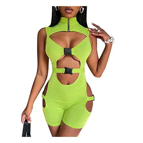 Damen-Body mit Stehkragen, Reißverschluss, Overall, sexy Ausschnitt, kurzer Strampler, Snap Club, kurzer Playsuit von Generic