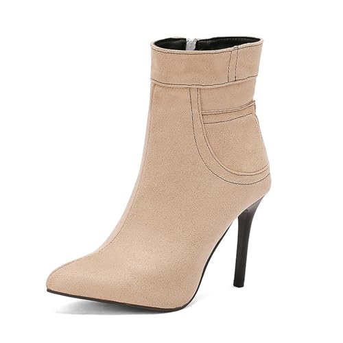 Damen-Booties, Stiefeletten, hohe Absätze, Damen-Pumps, spitzer Zehenbereich, Stiletto-Absatz, Denim, seitlicher Reißverschluss, Nähnähte, Absatzhöhe 10 cm von Generic