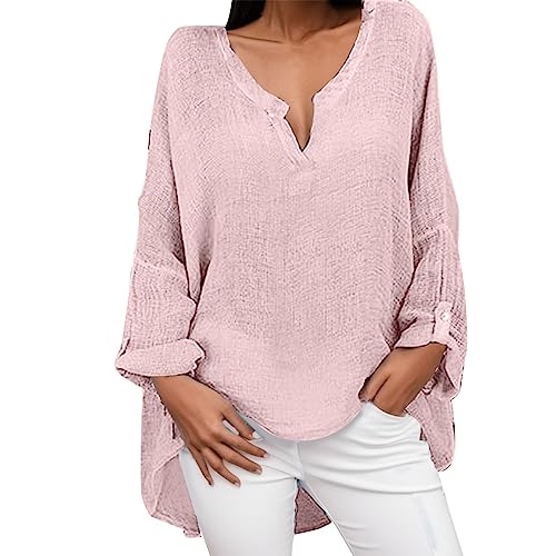 Damen Elegant T Shirt Langarm, Oberteile Lang | Pullover V-Ausschnitt Oversized Pulli Longshirt Große Größen Shirt in Alinien Form Langarmshirt Longsleeve 3/4 Arm Longsleeve von Generic