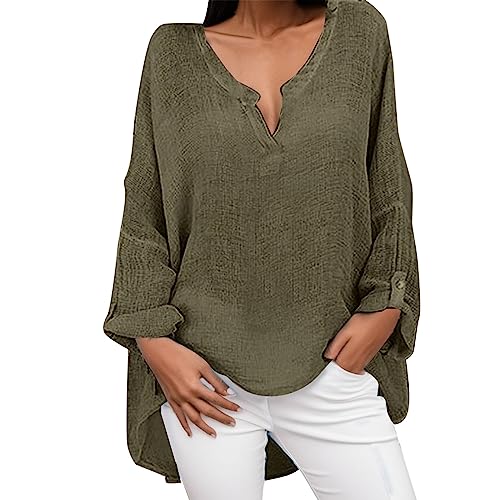 Damen Elegant T Shirt Langarm, Oberteile Lang | Pullover V-Ausschnitt Oversized Pulli Longshirt Große Größen Shirt in Alinien Form Langarmshirt Longsleeve 3/4 Arm Longsleeve von Generic