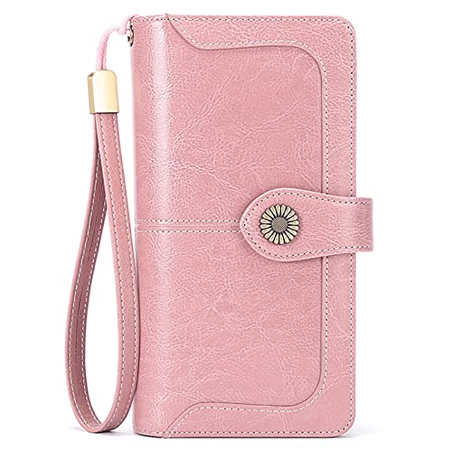 Damen Geldbeutel mit RFID,Lange Damen-Geldbörse mit Rundum-Reißverschluss und Abnehmbarer Handschlaufe, Pink von Generic