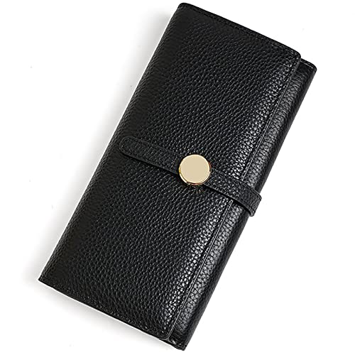 Damen Geldbeutel mit RFID,Multi-Kartensteckplatz mit Großem Fassungsvermögen, Einfache, Faltbare Mode-Damen-Geldbörse mit Litschi-Muster, Black,One Size von Generic