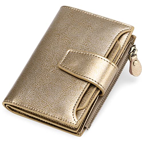 Damen Geldbeutel mit RFID,Zweifach Gefaltete Kompakte Geldbörse Aus PU-Leder mit Großem Fassungsvermögen,Gold von Generic