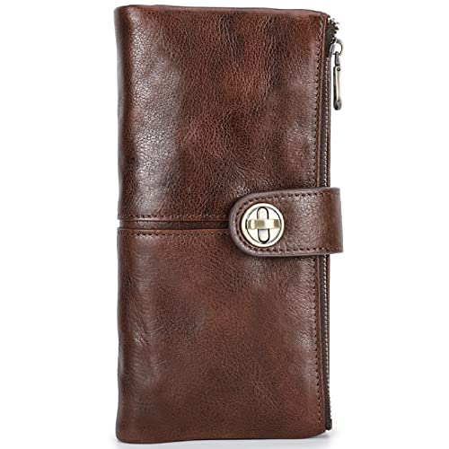 Damen Geldbeutel mit RFID Dreifach Gefaltete Damen-Ledergeldbörse mit Langer Schnalle und AirTag Lässige Clutch mit Doppelreißverschluss und Großer Kapazität,Brown,One Size Damen Geldbeutel mit RFID Dreifach Gefaltete Damen-Ledergeldbörse mit Langer Schnalle und AirTag Lässige Clutch mit Doppelreißverschluss und Großer Kapazität,Brown,One Size von Generic