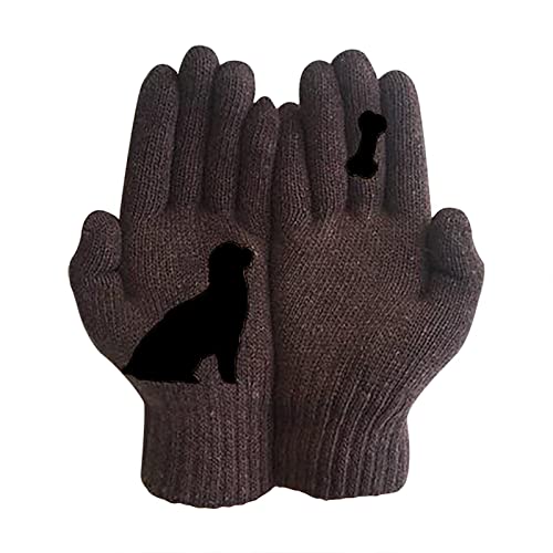 Damen Handschuhe Herbst und Hund Druck Handschuhe Winter Knochen Wolle Outdoor Warm Handschuhe Skihandschuhe Herren (Braun, Einheitsgröße) von Generic