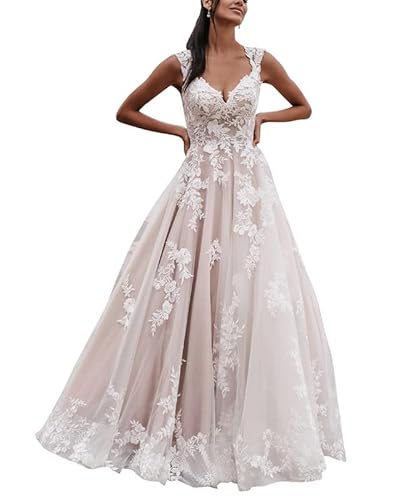 Damen-Hochzeitskleid, lang, A-Linie, Zivil, Büro, Hochzeitskleid, Prinzessin, Spitze, Brautmode, Kleid von Generic