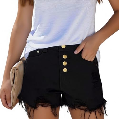 Damen Hohe Taille Denim Kurze Hose Destroyed Zerrissener Jeans Sommer Casual Ripped Denim Shorts Mittlere Taille Kurze Jeanshose mit Taschen Damen Hohe Taille Denim Kurze Hose Destroyed Zerrissener Jeans Sommer Casual Ripped Denim Shorts Mittlere Taille Kurze Jeanshose mit Taschen von Generic