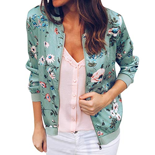 Damen Jacke Casual Blumenmuster Bomberjacke Langarm Outwear Reißverschluss Stehkragen Kurz Mäntel Frühling Leicht Jacken von Generic