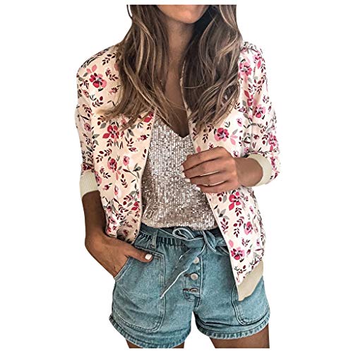 Damen Jacke Casual Blumenmuster Bomberjacke Langarm Outwear Reißverschluss Stehkragen Kurz Mäntel Frühling Leicht Jacken von Generic