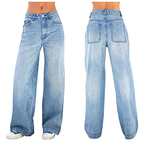 Damen Jeans Hose Stretch-Low Waist Jeans Damen Baggy-Hosen Leicht Y2k Boyfriend Wide Leg Länge Gummizug Lässige Jeanshose Jeanshosen Sommerjeans Freizeithose für Frühling Herbs Frauen von Generic