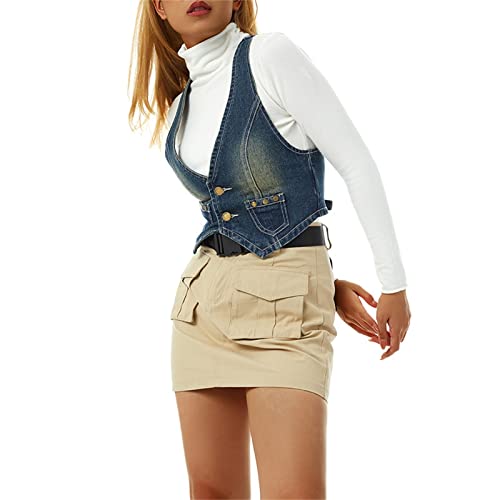 Damen Jeansweste Jacke Ärmellos Einfache Beiläufige Jeansweste Denim Weste mit Kapuze Damen Jeansweste Jacke Ärmellos Einfache Beiläufige Jeansweste Denim Weste mit Kapuze von Generic