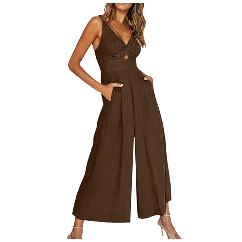 Damen Jumpsuit, Elegant Overall Sommer Hosenanzug, Lang Romper Playsuit Kostüm, Einteiler Outfit Frauen Komplett, Hohe Taille Ärmellos Hosenanzug Damen Festlich Elegant Curvy Jumpsuit Damen Party von Generic