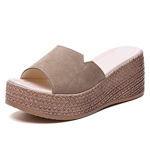 Damen-Keilpantoffeln, offener Zehenbereich, Slip-on-Plateau-Sandalen, hochelastischer Memory-Schaum, weiche Sohlen, Sommer, bequem, für den Außenbereich, lässig, Strandschuh von Generic