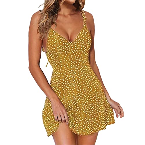 Damen Kleid Camisole Minikleider Sommer Spaghettiträger Sommerkleid Kurze Strandkleider V Ausschnitt Leichte Freizeitkleid von Generic