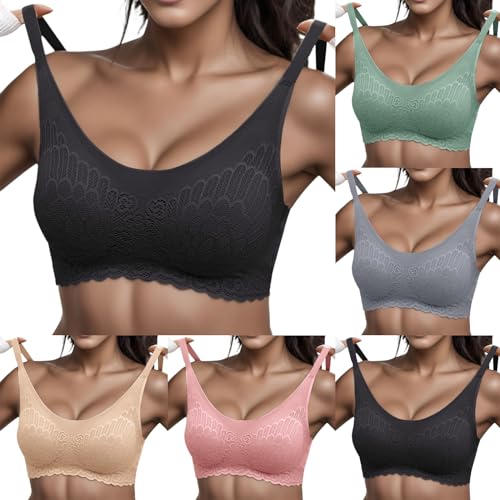 Damen Komfort BH Ohne Bügel Push Up Nahtlos Sport BH Gepolstert Spitzen Bra Weich Seamless Stretch Bustier Mittel Halt Bügelloser Schlaf BH Klassische Top für Alltag Yoga Damen von Generic