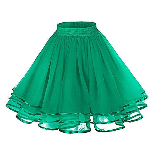 Damen Kurz Retro Rock Hohe Taille Tutu Rock Tüllrock Retro Ballett Blase Petticoat 50er Tutu Unterrock Tütü Minirock Reifrock Unterrock Kleid Tüll Underskirt Karneval Kostüm (Grün, One Size) von Generic