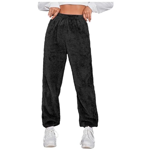 Damen Kuschelhose Flauschig Warm Fleecehose Gefütterte Verdickte Thermohose Sweatpants Elastische Taille Fleece Plüsch Dicke Schlafanzughose von Generic