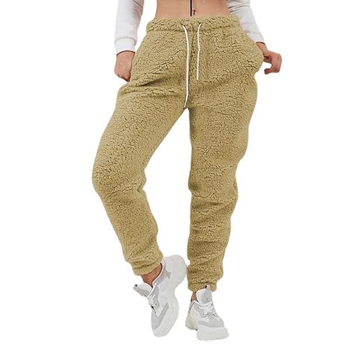 Damen Kuschelhose Flauschig Warm Fleecehose Gefütterte Verdickte Thermohose Sweatpants Elastische Taille Fleece Plüsch Dicke Schlafanzughose von Generic