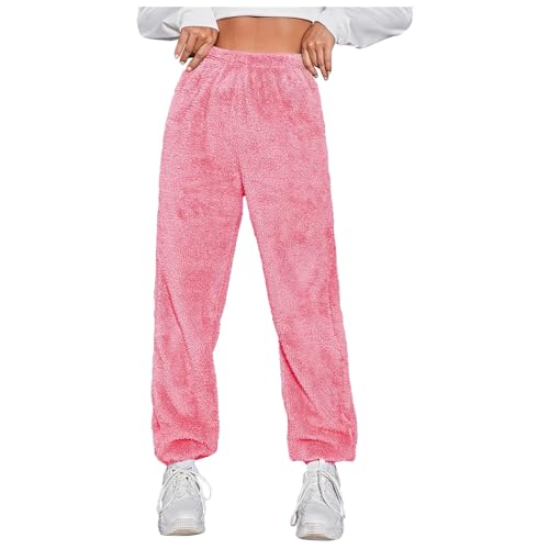 Damen Kuschelhose Flauschig Warm Fleecehose Gefütterte Verdickte Thermohose Sweatpants Elastische Taille Fleece Plüsch Dicke Schlafanzughose von Generic