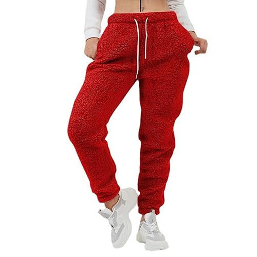 Damen Kuschelhose Flauschig Warm Fleecehose Gefütterte Verdickte Thermohose Sweatpants Elastische Taille Fleece Plüsch Dicke Schlafanzughose von Generic