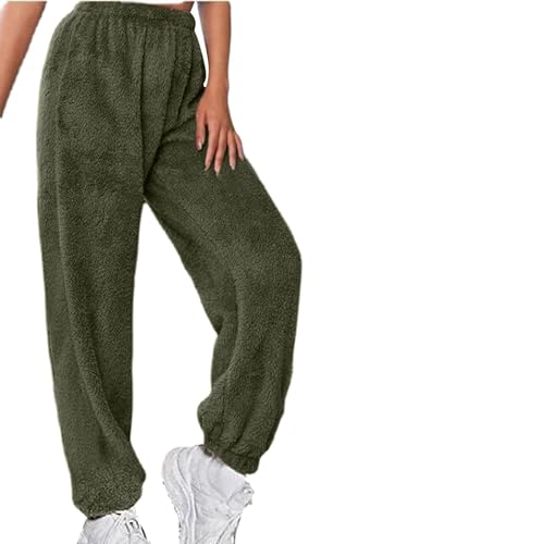 Damen Kuschelhose Flauschig Warm Fleecehose Gefütterte Verdickte Thermohose Sweatpants Elastische Taille Fleece Plüsch Dicke Schlafanzughose von Generic