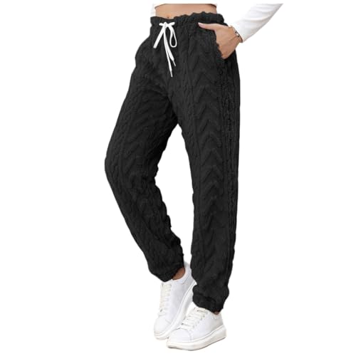 Damen Kuschelhose Flauschig Warm Fleecehose Gefütterte Verdickte Thermohose Sweatpants Elastische Taille Fleece Plüsch Dicke Schlafanzughose von Generic