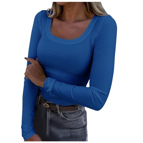 Damen Langarmshirt Gerippt Stretch Pullover Elegant Langarm Oberteile Hemd Tshirts V Ausschnitt Blusen, Basic-T-Shirts aus Rippstrick von Generic