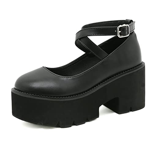 Damen-Leder-Kleidschuhe, mittelhoher Absatz, Mary Jane, runde Zehen, Oxfords, Plateau-Kleid, Pumps, Schuhe, hohe Absätze Origin China von Generic