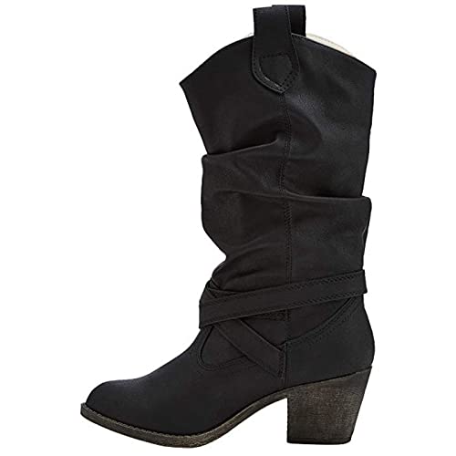 Damen-Lederstiefel, Retro-Ritter-Bootie-Riemen, kniehoher Schnallenschuh, Cowboy, Rutschfester Stiefel mit niedrigem Absatz, Damen-Reiseschuhe, Outdoor-Wüste, Taktische Stiefeletten, lässiger von Generic