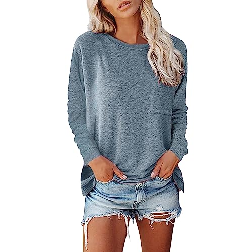 Damen Long Pullover Oversize| Schwarz Sweatshirt Ohne Kapuze Rundhals T Shirt Langarm Lässige Oberteile Oversized Casual Tshirt Lose Elegant Pullover Locker Tops Frauen Longsleeve Mädchen von Generic