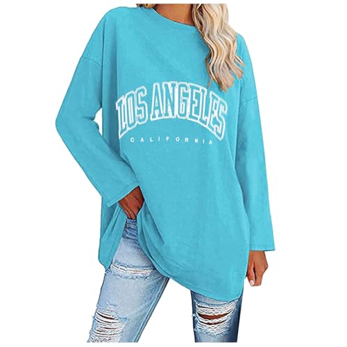 Damen Los Angeles Pullover | Rundhals Los Angeles Tshirt Langarm Vintage Langarmshirt Oversized Longshirt Große Größen Casual Tshirt Lose Elegant Pulli T Shirt Tops Frauen Longsleeve Mädchen von Generic