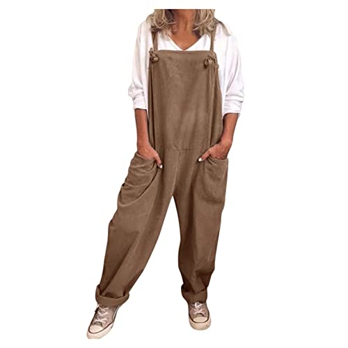 Damen Lose Overall Ärmelloser Latzhosen- Arbeitslatzhose | Baggy Jumpsuit mit Große Taschen und Träger Oversize Trägerhose Schlupfhose Beiläufig Baumwolle von Generic