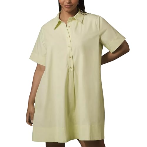 Damen-Overall, einfarbig, locker, kurzärmelig, halbe Knöpfe, modisches Kleid mit Taschen, Revers-Hemdkleid, knielanges Kleid von Generic
