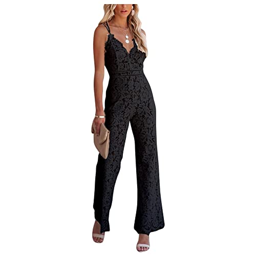 Damen-Overall mit weitem Bein, Elegante Spitze, Blumenmuster, lässige Playsuits, V-Ausschnitt, Sling-Hosen, Strampler von Generic