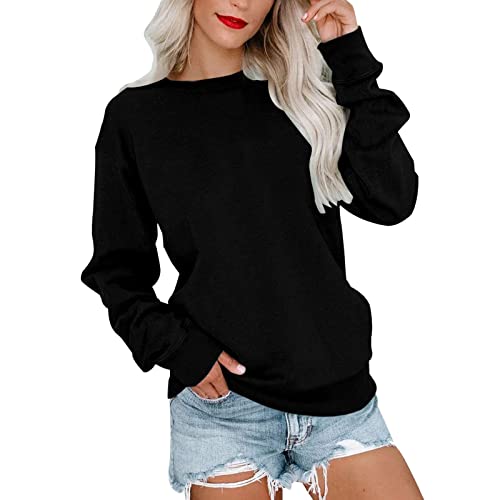 Damen Oversize Pullover, Schwarz Sweatshirt Ohne Kapuze | Rundhals T Shirt Langarm Lässige Oberteile Oversized Locker Große Größen Elegant Pullover Lang T Shirt Tops Longsleeve von Generic